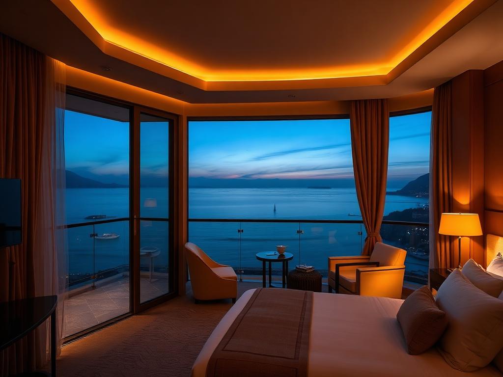 Chambre d'hôtel de luxe avec vue sur la mer